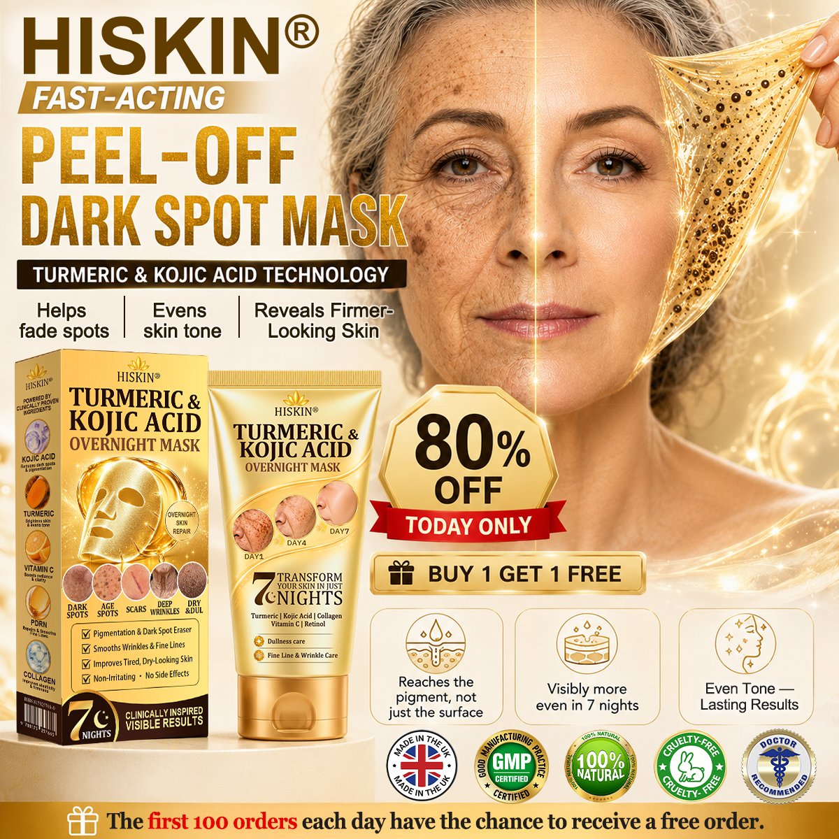 🎁 𝐇𝐢𝐬𝐤𝐢𝐧® Exclusive Offer | Only 5 Boxes Left — Get an Extra 80% OFF Today on the Turmeric × Kojic Acid Overnight Peel-Off Mask. Grab Yours Before It’s Gone! 🎁
